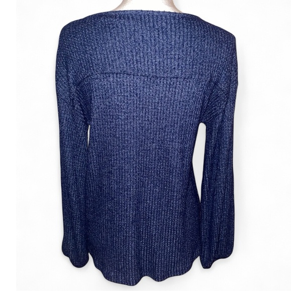 Wonderly Boatneck Lightweight Sweater w/ Keyhole Detail & Ties Navy Blue in SZ S - Picture 2 of 6